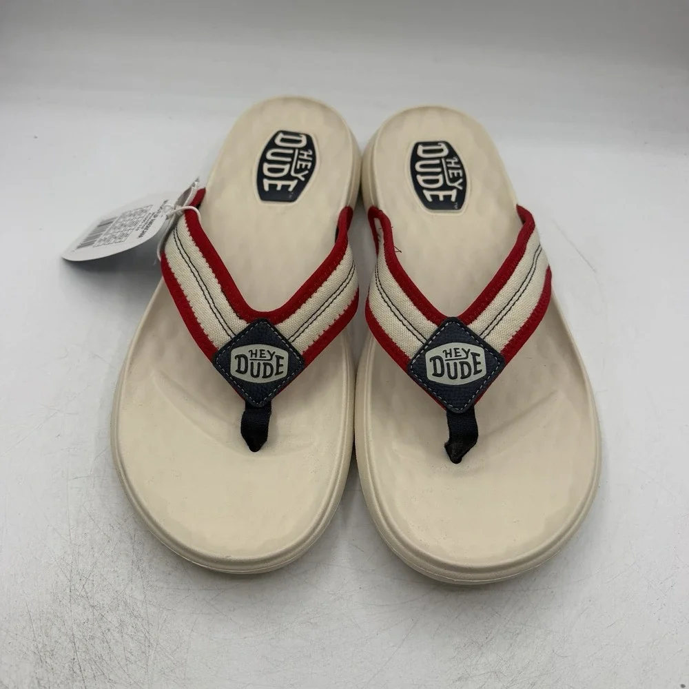 Hey Dude Myers Americana Flip Flops Mens Sz 13 Red White Blue Thong Sandals NWT
